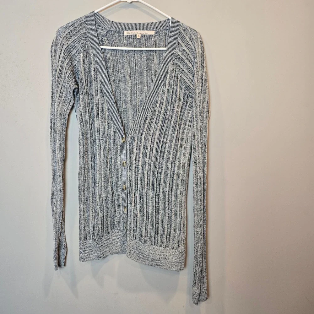Rachel Roy Sweater Linen Cardigan Womens Medium Blue - Picture 6 of 6